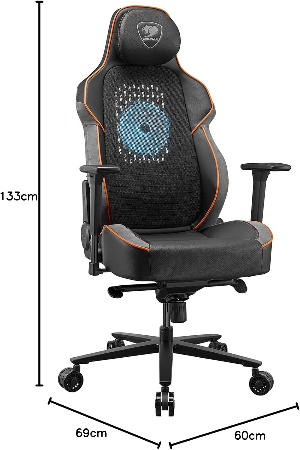 صندلی گیمینگ کوگار Nxsys Aero، قابلیت خم شدن 150 درجه، تحمل وزن 160 کیلوگرم، فن ARGB یکپارچه 200 میلی‌متری، بالشتک سر و کمر مغناطیسی با دسته قابل تنظیم سه بعدی - نارنجی 3MARPORB.0001