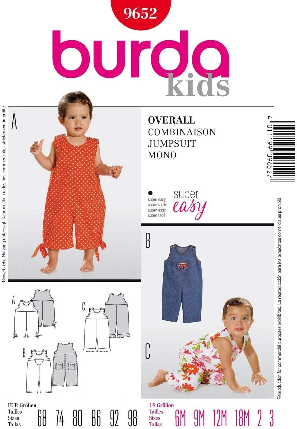 الگوی خیاطی سرهمی بچه گانه بوردا استایل مدل 9652 سایز 6 ماه تا 3 سال