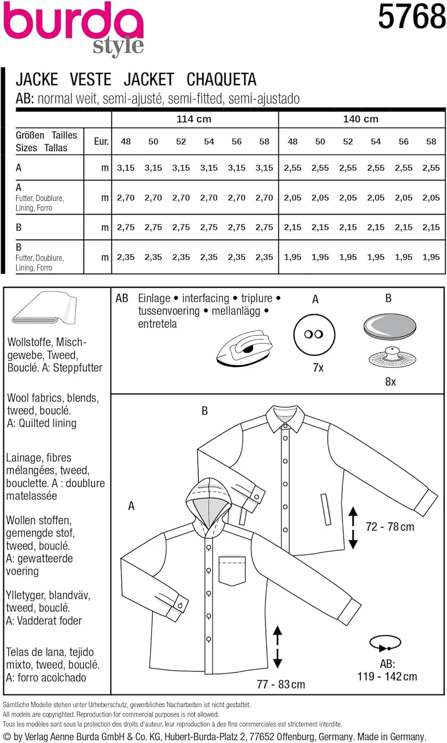الگوی خیاطی مردانه بوردا استایل، ژاکت آستر دار، سایزهای 48-58