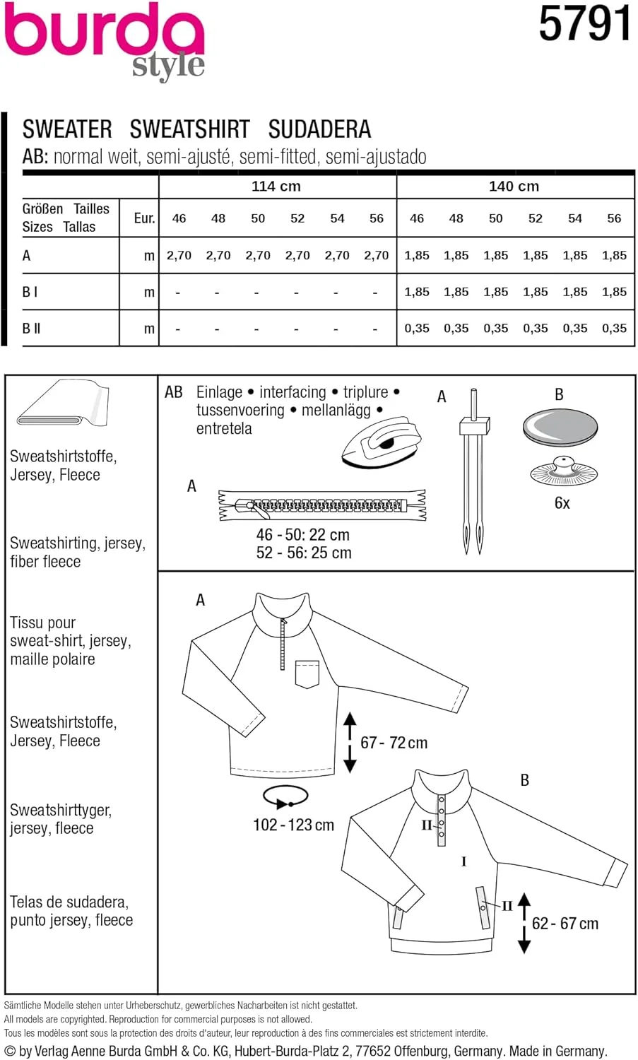 الگوی خیاطی مردانه بلوز زیپ دار Burda Style سایزهای 46-56
