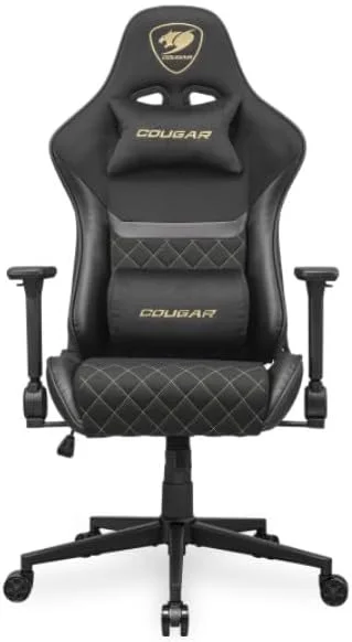 صندلی گیمینگ COUGAR Armor ONE V2 Gold، با انتخاب چرم PVC تنفسی یا پارچه بافته شده، دسته های تاشو 4D، بالش های کمری و گردنی، جیب پشتی، طراحی پشتی بلند برای پشتیبانی از کمر (پارچه بافته شده)