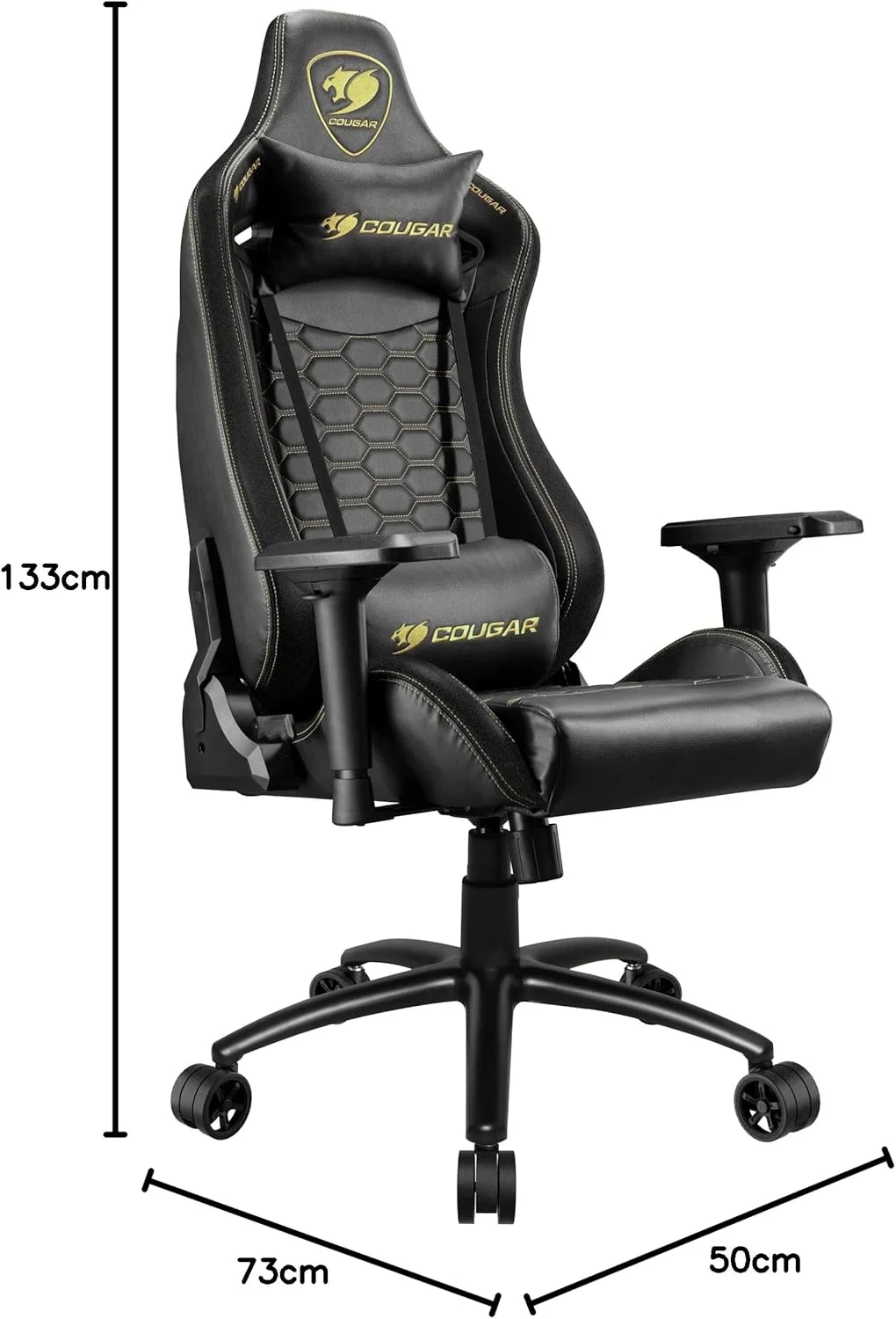 صندلی گیمینگ COUGAR OUTRIDER S، چرم PVC ممتاز، قابلیت خواباندن 180 درجه، تنظیم ارتفاع، دسته بازوی قابل تنظیم 4D، فریم فولادی، چرخ های 3 اینچی فوق العاده بزرگ - مشکی سلطنتی CGR-OUTRIDER S-RY