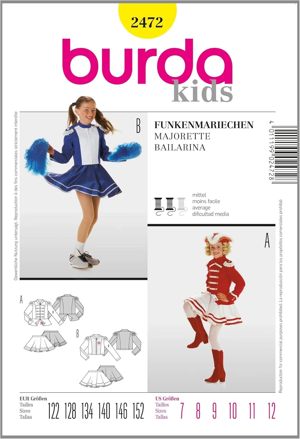 الگوی خیاطی بوردا استایل 2472 Funkenmariechen سایزهای 122-152 سانتی متر