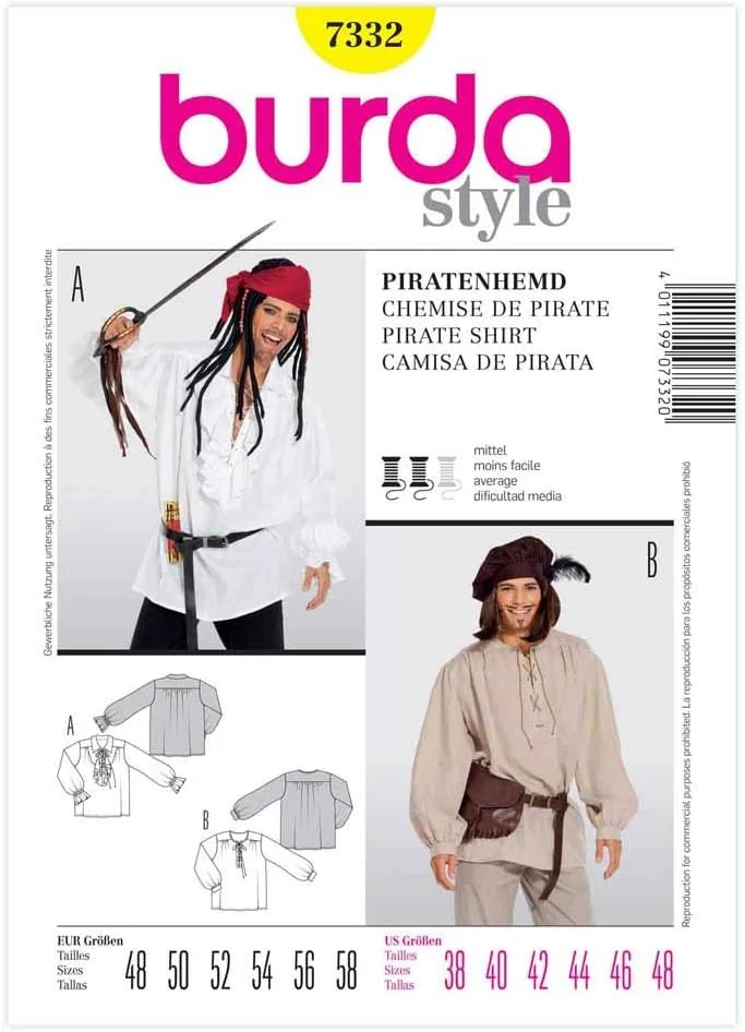 الگوی خیاطی زنانه Burdastyle Burda 7332 - پیراهن دزدان دریایی سایز: 38-48