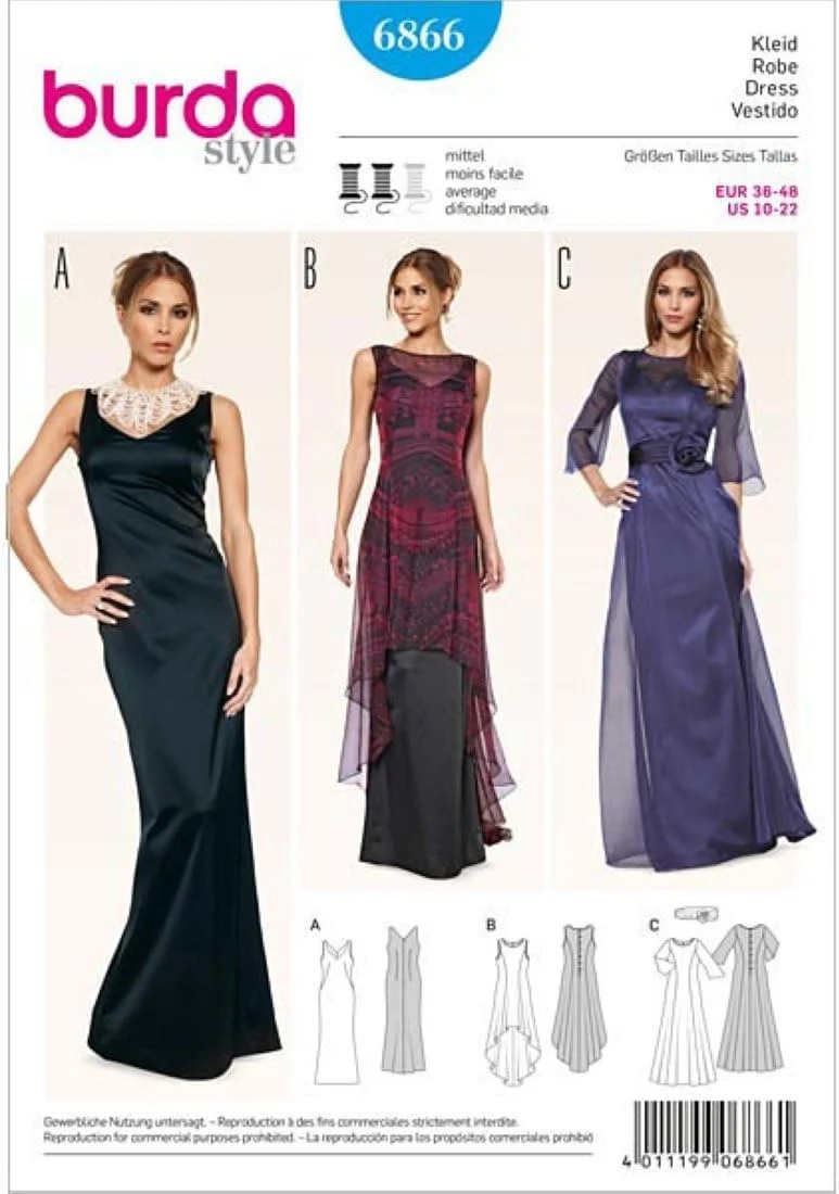 الگوی خیاطی لباس شب زنانه بوردای استایل سایز 10-22