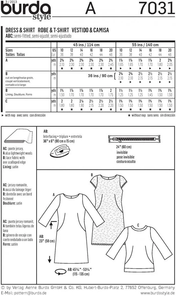 الگوی خیاطی لباس زنانه Burda Style مدل 7031 - سایزهای 38 تا 48 الگوی خیاطی لباس زنانه Burda Style مدل 7031 - سایزهای 38 تا 48
