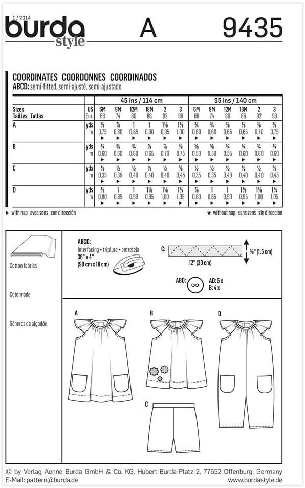 الگوی خیاطی لباس کودک دخترانه Burda B9435، ابعاد 19x13 سانتی متر