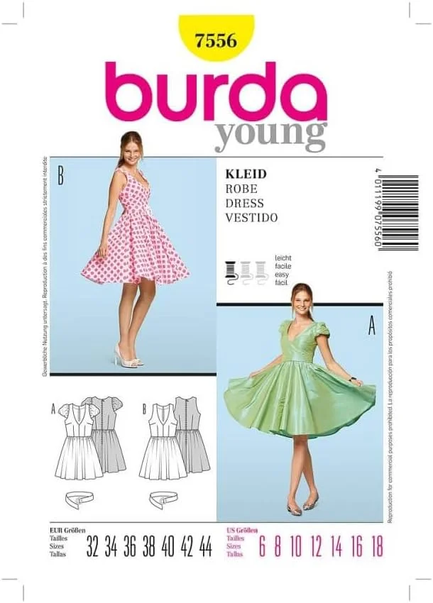 الگوی خیاطی لباس مدل burdastyle Burda B7556، ابعاد 19 در 13 سانتی متر