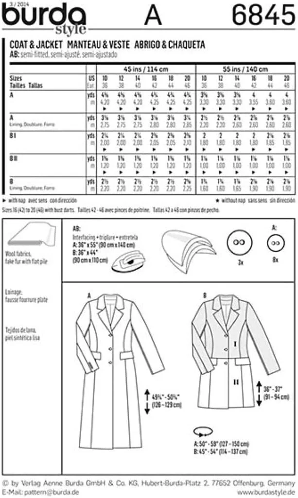 الگوی خیاطی کت و ژاکت بوردا استایل 6845 الگوی خیاطی کت و ژاکت بوردا استایل 6845