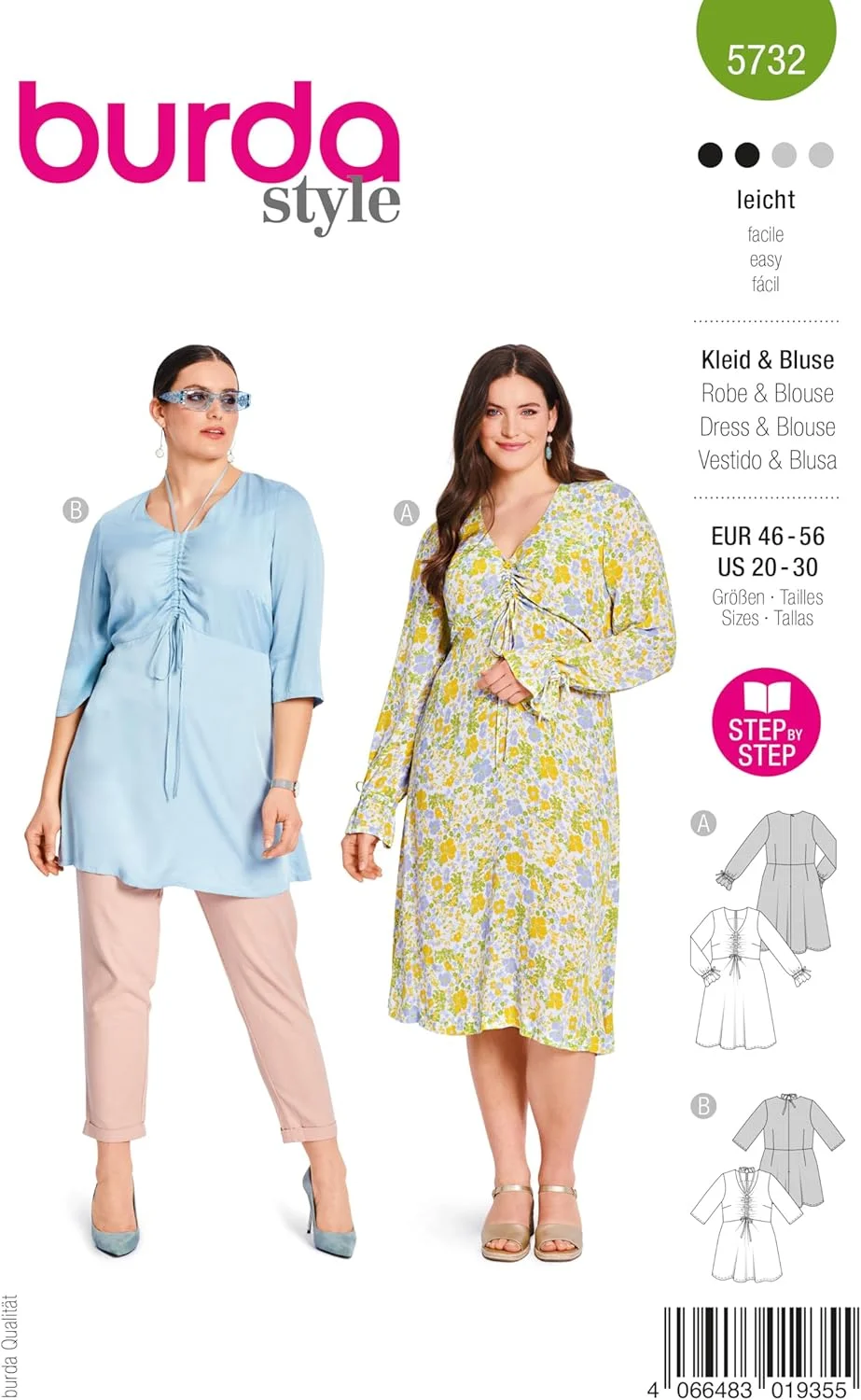 الگوی خیاطی زنانه Burda Style #5732، بلوز و تونیک دکمه دار، سایز 18-20