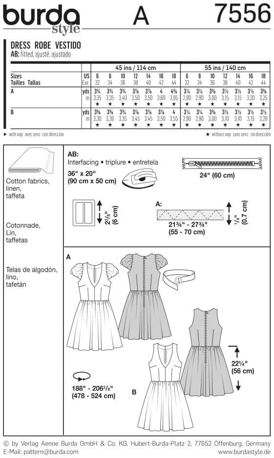 الگوی خیاطی لباس مدل burdastyle Burda B7556، ابعاد 19 در 13 سانتی متر الگوی خیاطی لباس مدل burdastyle Burda B7556، ابعاد 19 در 13 سانتی متر