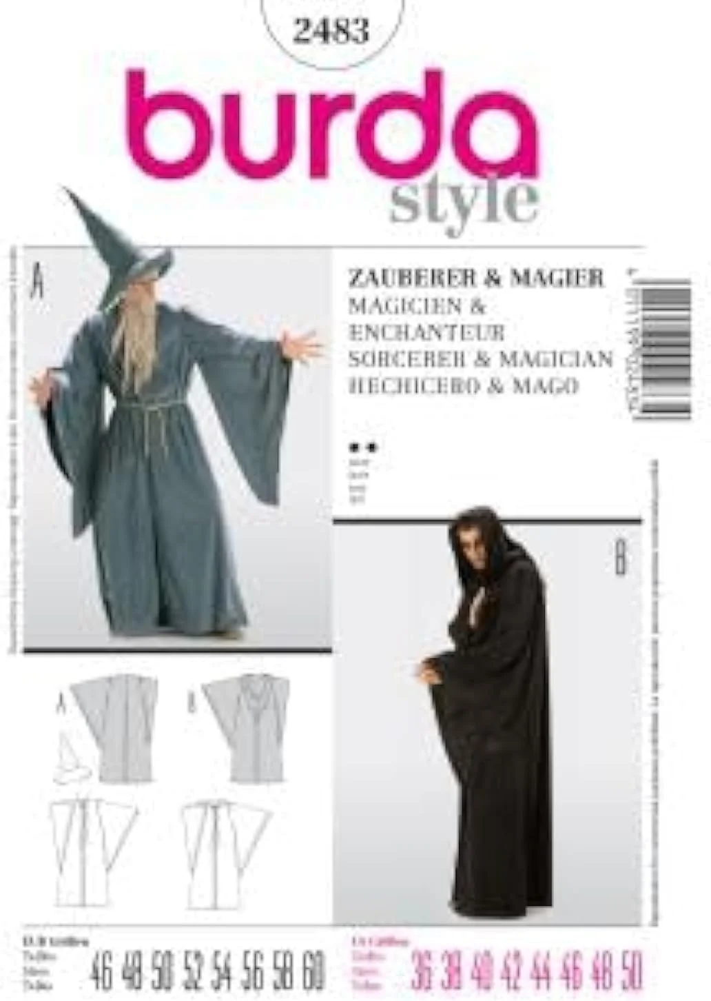 الگوی خیاطی لباس فانتزی کارناوال جادوگر و شعبده باز مردانه Burda 2483 (سایز 46-60) - سطح 2 آسان