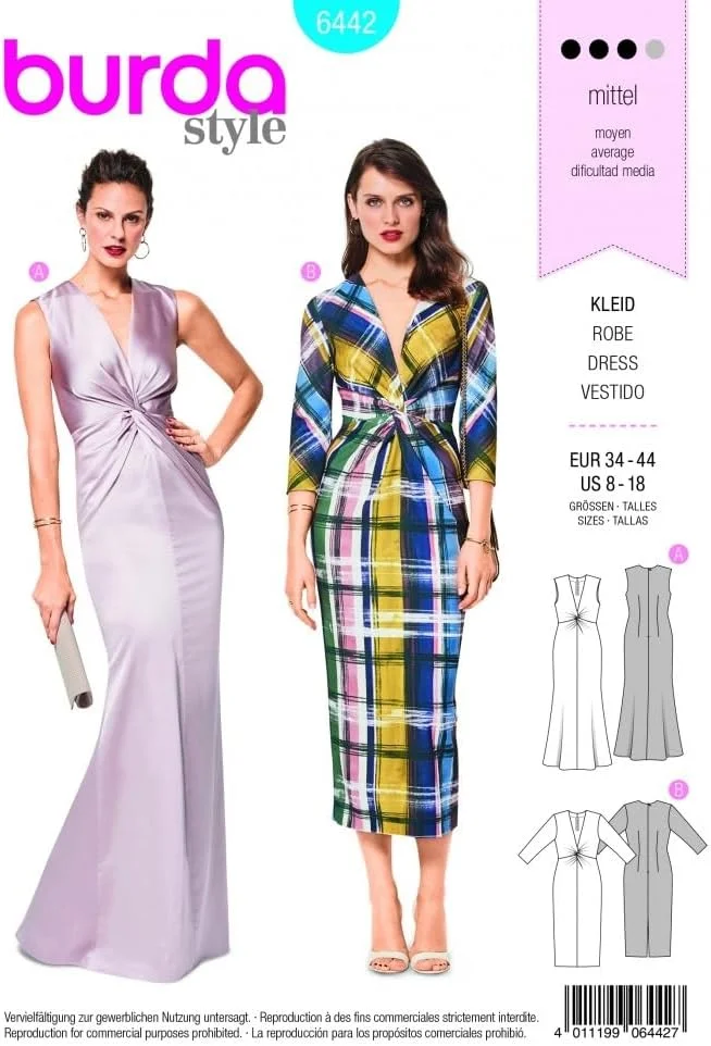 الگوی لباس شب زنانه یقه هفت Burda، سایز 36-46