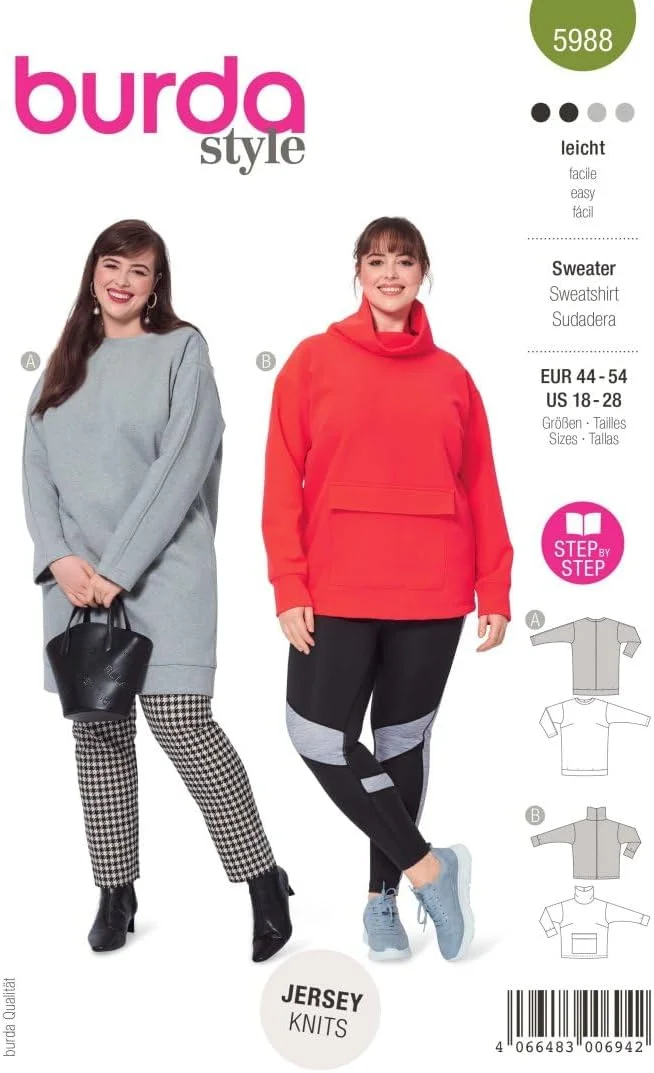 الگوی خیاطی بوردا استایل 5988 لباس ورزشی خودتان [سایز زنانه 46-56] سطح 2 الگوی خیاطی مبتدی