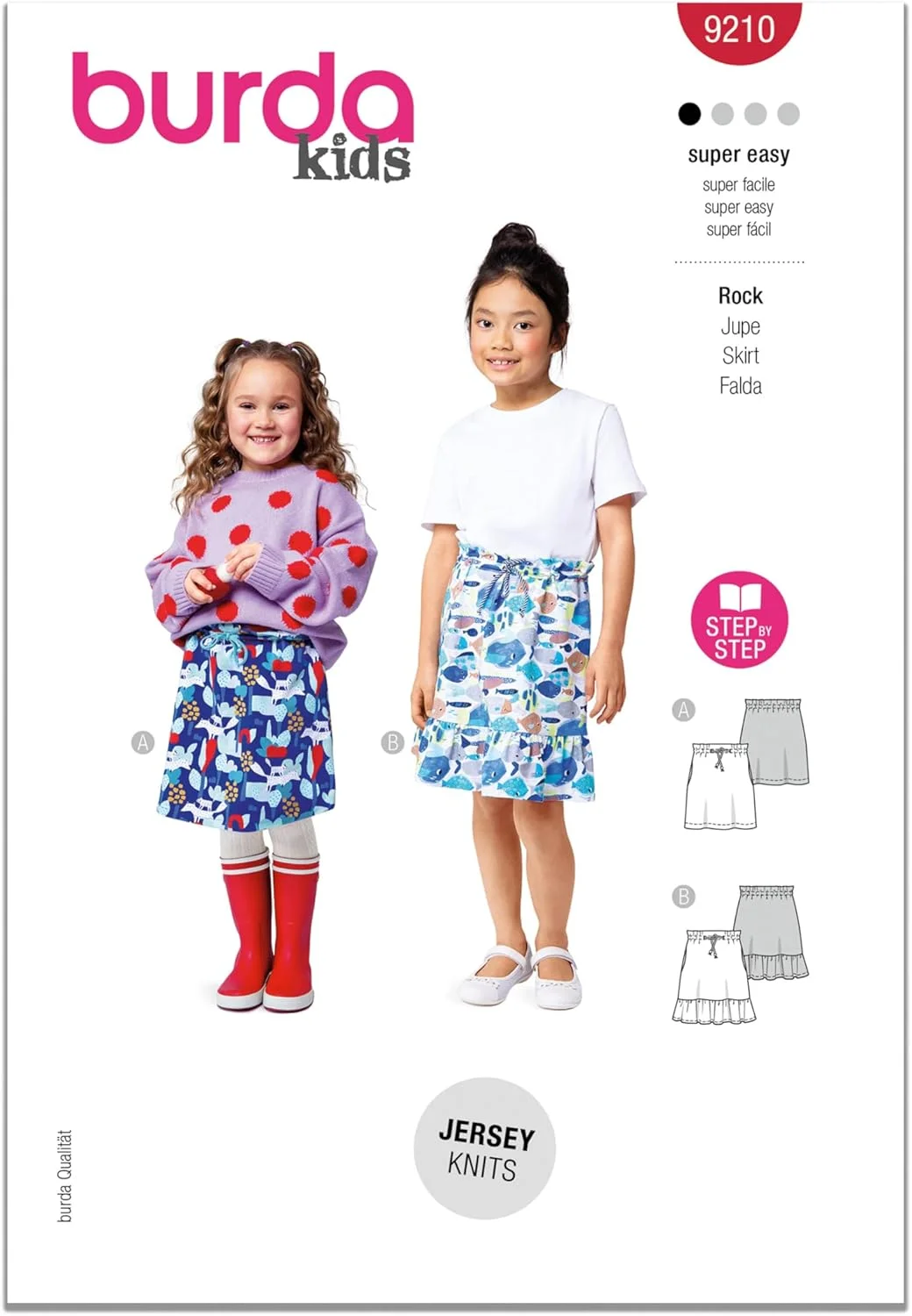 الگوی خیاطی دامن کوتاه بچگانه آسان دوز بردا استایل X09210BURDA، کد طراحی B9210، سایز 4-11 (104-146)