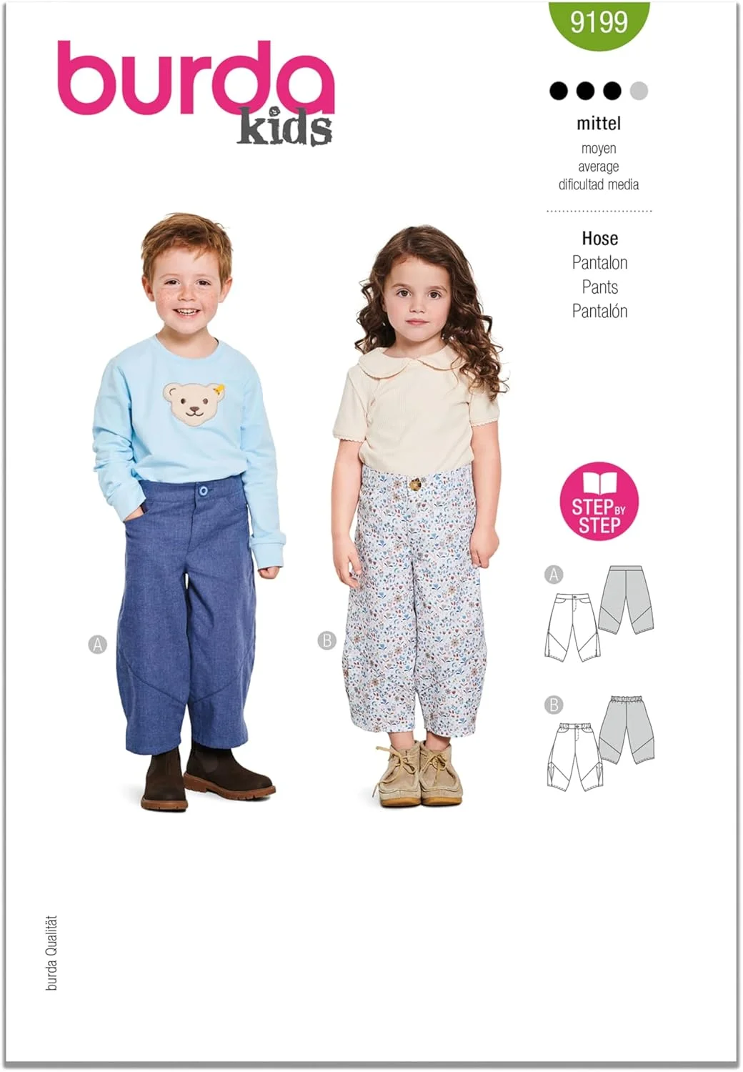 الگوی خیاطی شلوارک و ژاکت بچگانه Burda Style X09199BURDA، کد طراحی B9199، سایزهای 4-11 (104-146)