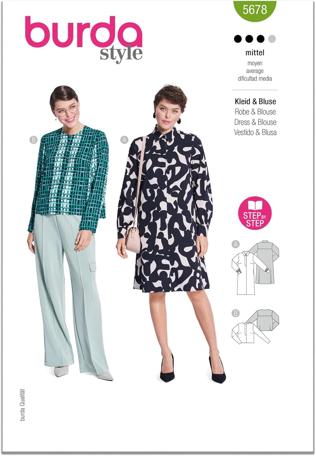 الگوی خیاطی لباس و بلوز زنانه Burda Style X05678BURDA، کد طراحی B5678، سایزهای 10-22 (36-48)