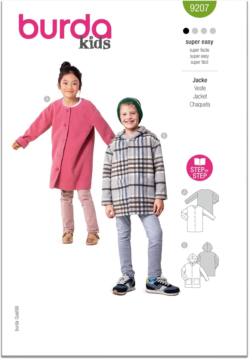 الگوی خیاطی آسان برای دوخت کت بچگانه Burda Style X09207BURDA، کد طراحی B9207، سایزهای 4-11 (104-146)
