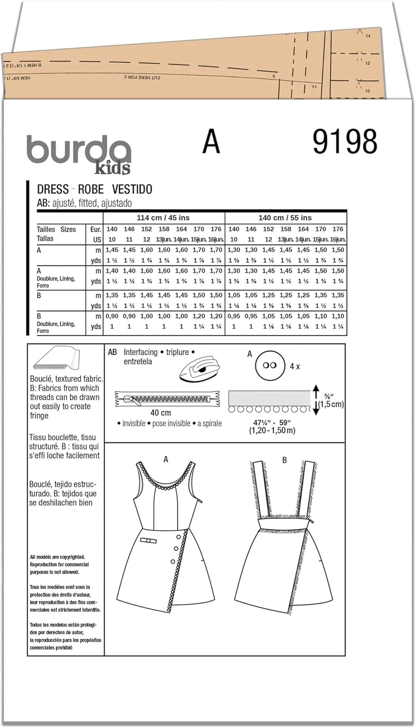 الگوی خیاطی آسان لباس و دامن توئید بچگانه Burda Style X09198BURDA، کد طراحی B9198، سایزهای 10-16 (140-176) الگوی خیاطی آسان لباس و دامن توئید بچگانه Burda Style X09198BURDA، کد طراحی B9198، سایزهای 10-16 (140-176)