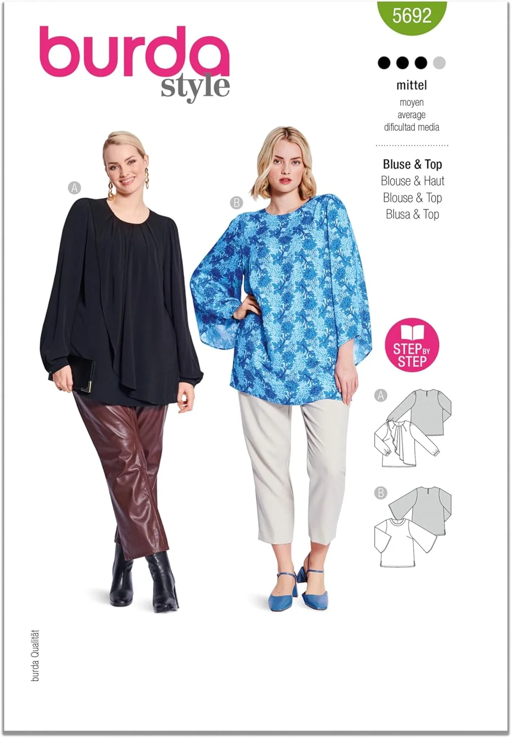 الگوی خیاطی بلوز و پیراهن زنانه Burda Style X05692BURDA، کد طراحی B5692، سایزهای 20-34 (46-60)