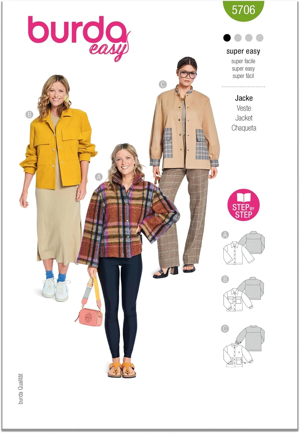 الگوی خیاطی ژاکت زنانه Burda Style X05706BURDA، کد طراحی B5706، سایزهای 8-18 (34-44)