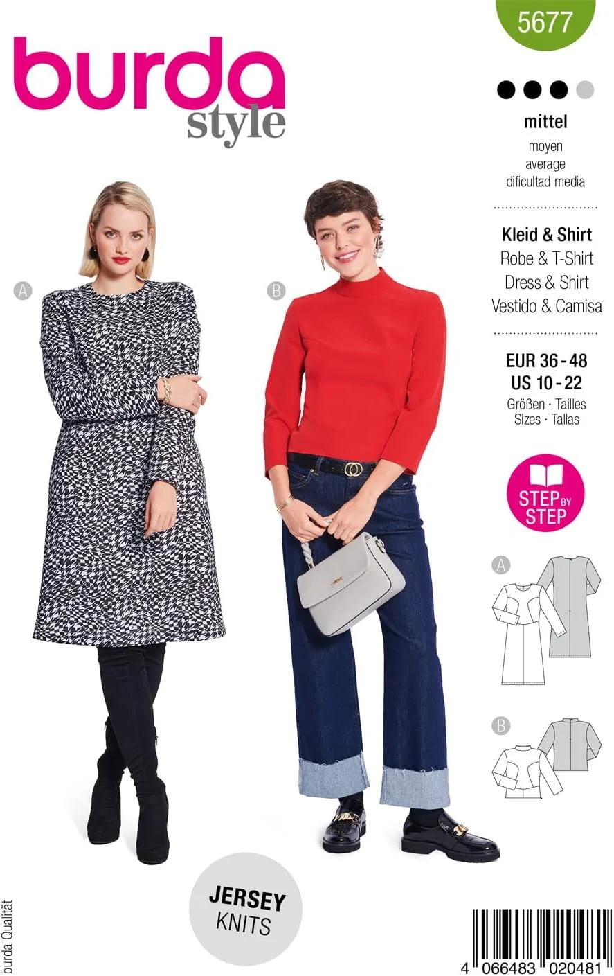 الگوی خیاطی زنانه Burda Style #5677، مناسب برای دوخت پیراهن و بلوز با درزهای زیبا، سایزهای 36 تا 48