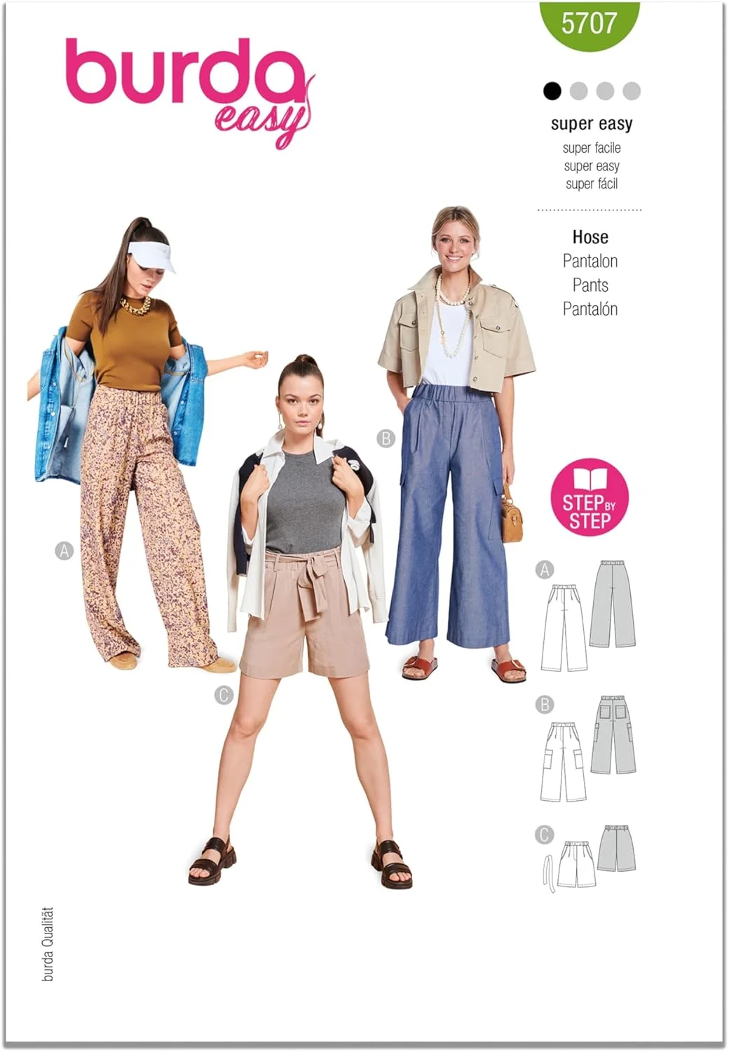 الگوی خیاطی Burda Style X05707BURDA برای شلوار لیوسل زنانه، شلوار ویسکوز و شلوار جین مارلین، کد طراحی B5707، سایزهای 8-18 (34-44)، دوخت آسان