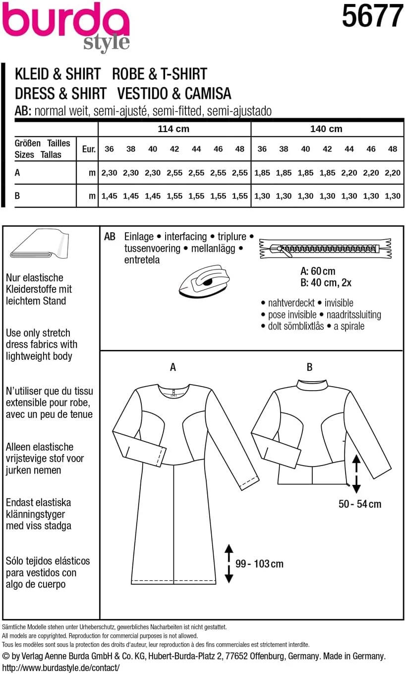 الگوی خیاطی زنانه Burda Style #5677، مناسب برای دوخت پیراهن و بلوز با درزهای زیبا، سایزهای 36 تا 48