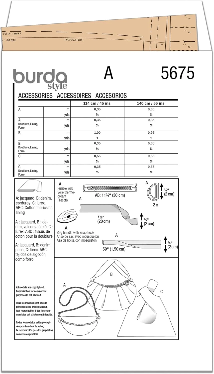 الگوی خیاطی کیف های مینیاتوری Burda Style X05675BURDA، کد طراحی B5675، سایز واحد