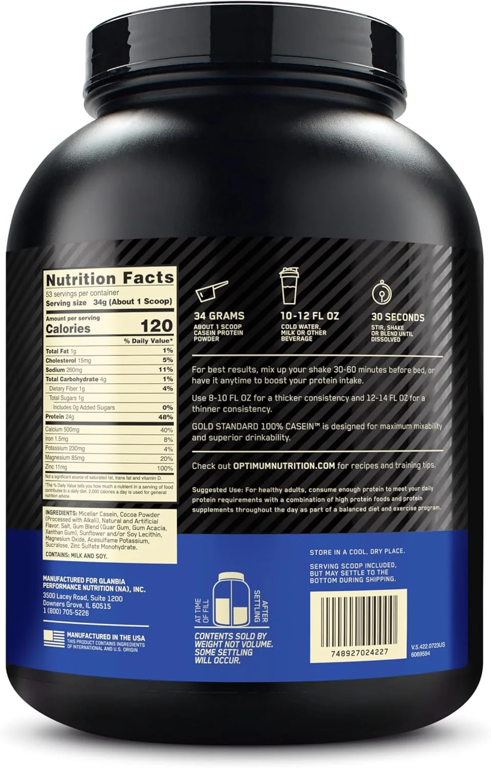 پودر پروتئین کازئین میسلار 100% گلد استاندارد Optimum Nutrition (ON)، 24 گرم پروتئین، هضم آهسته، کمک به احساس سیری، ریکاوری عضلات در طول شب - شکلات سوپریم، 3.97 پوند، 53 سروینگ (1.8 کیلوگرم) پودر پروتئین کازئین میسلار 100% گلد استاندارد Optimum Nutrition (ON)، 24 گرم پروتئین، هضم آهسته، کمک به احساس سیری، ریکاوری عضلات در طول شب - شکلات سوپریم، 3.97 پوند، 53 سروینگ (1.8 کیلوگرم)