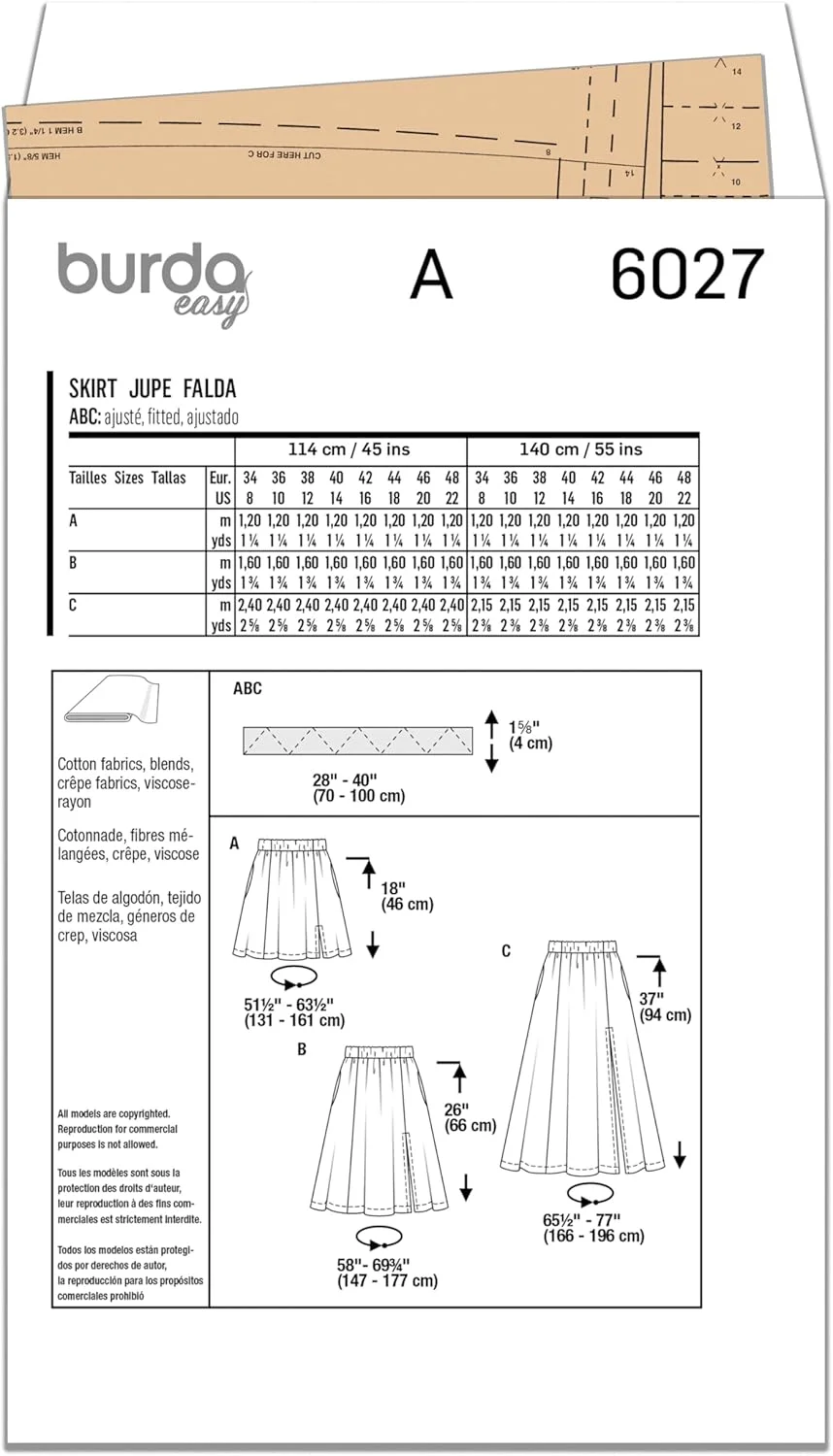 الگوی خیاطی دامن زنانه Burda Style B6027 الگوی خیاطی دامن زنانه Burda Style B6027