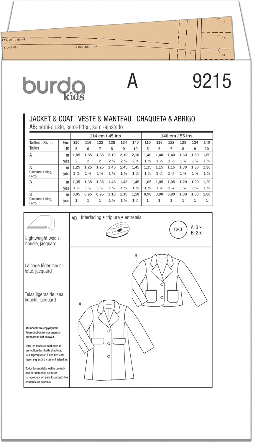 الگوی خیاطی بوردا استایل B9215: پالتوهای بچگانه الگوی خیاطی بوردا استایل B9215: پالتوهای بچگانه