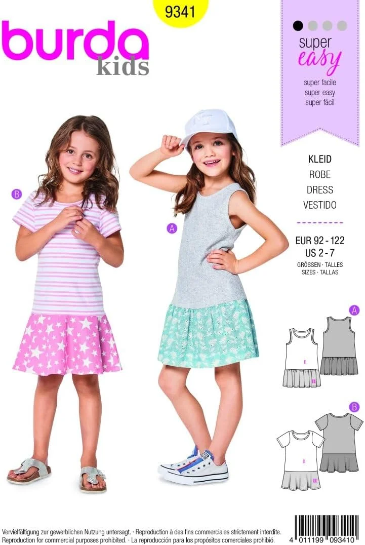 الگوی خیاطی Burda Style B9341 - لباس های تابستانی نخی دخترانه، A(2-3-4-5-6-7)