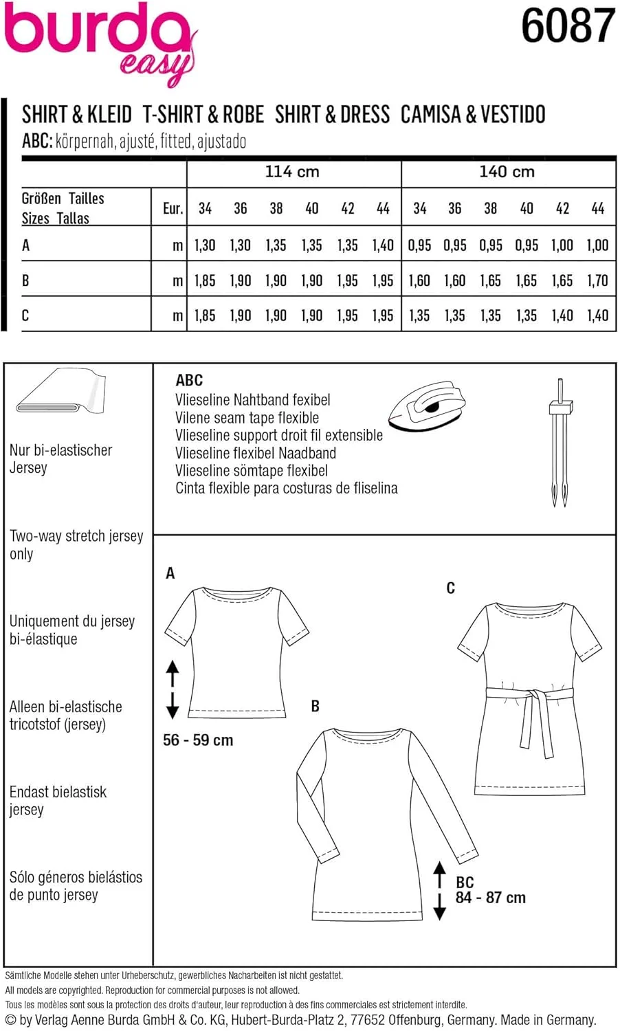 الگوی خیاطی Burda Style B6087 تاپ، تونیک یا پیراهن زنانه