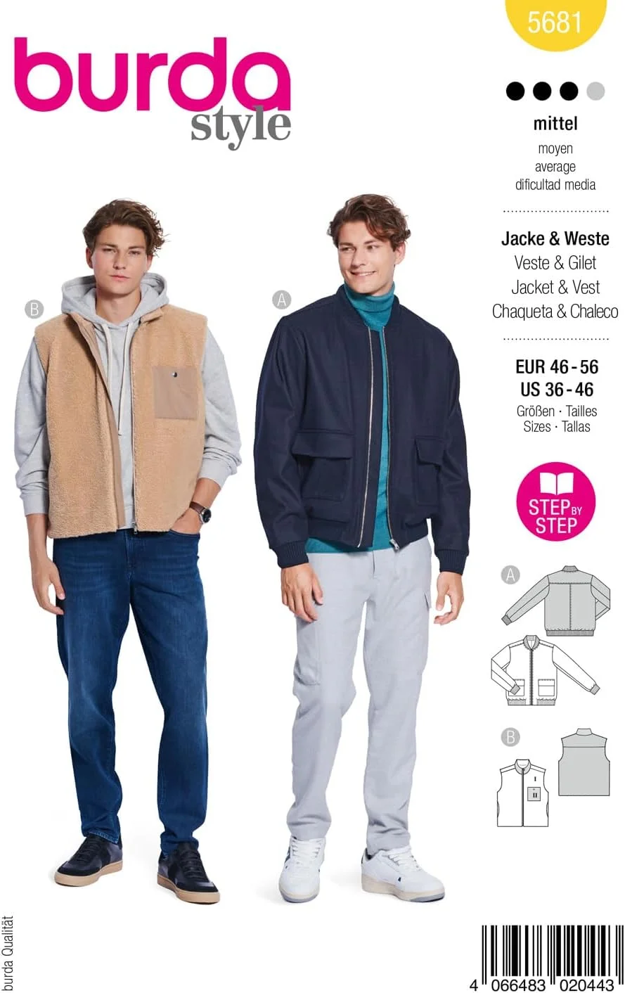 الگوی خیاطی بلوز و جلیقه مردانه Burda Style #5681 سایز 46-56