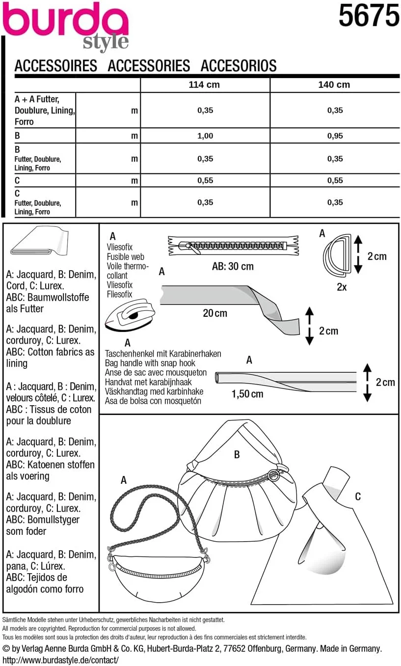 الگوی خیاطی کیف بردا استایل #5675، سایز واحد الگوی خیاطی کیف بردا استایل #5675، سایز واحد