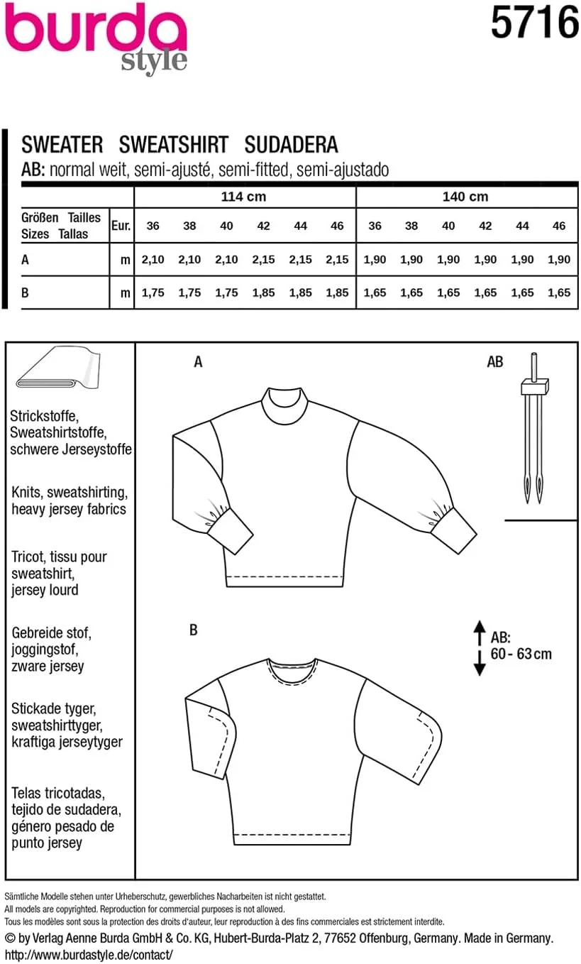 الگوی خیاطی بوردا استایل شماره 5716، بلوز زنانه سایز 36-46