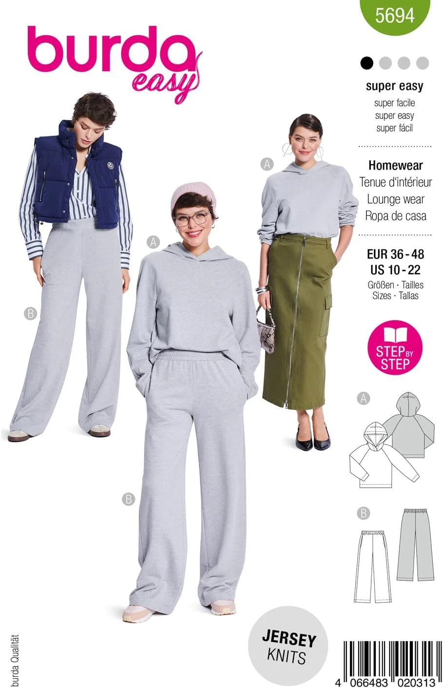 الگوی خیاطی آسان بوردا شماره 5694 ست لباس راحتی زنانه سایز 36-48