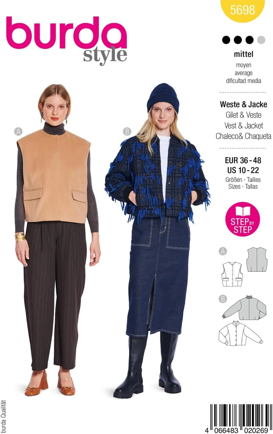 الگوی خیاطی بوردا استایل #5698 جلیقه زنانه با دکمه سایز 36-48