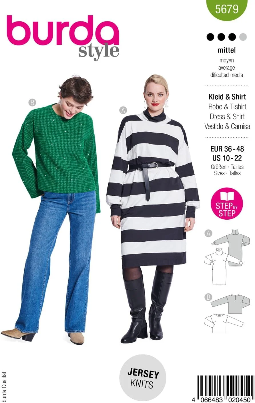 الگوی خیاطی زنانه Burda Style #5679، مناسب برای دوخت لباس و جامپر، سایزهای 36 تا 48