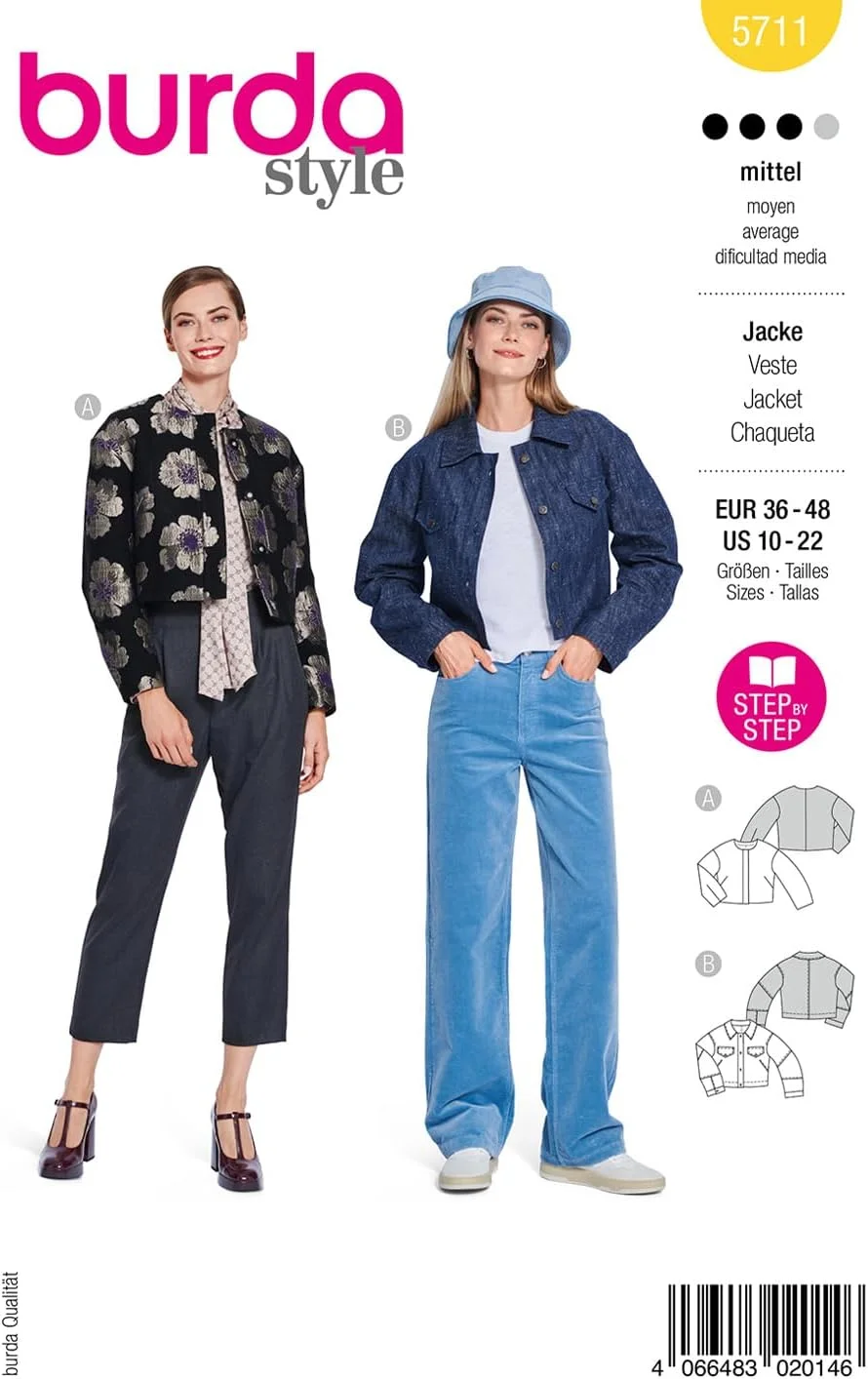 الگوی خیاطی بوردا استایل #5711، ژاکت کوتاه زنانه، سایز 36-48