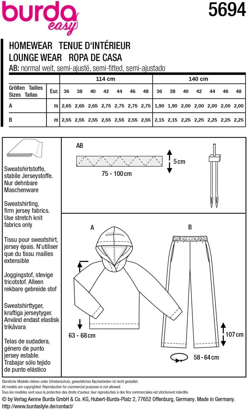 الگوی خیاطی آسان بوردا شماره 5694 ست لباس راحتی زنانه سایز 36-48