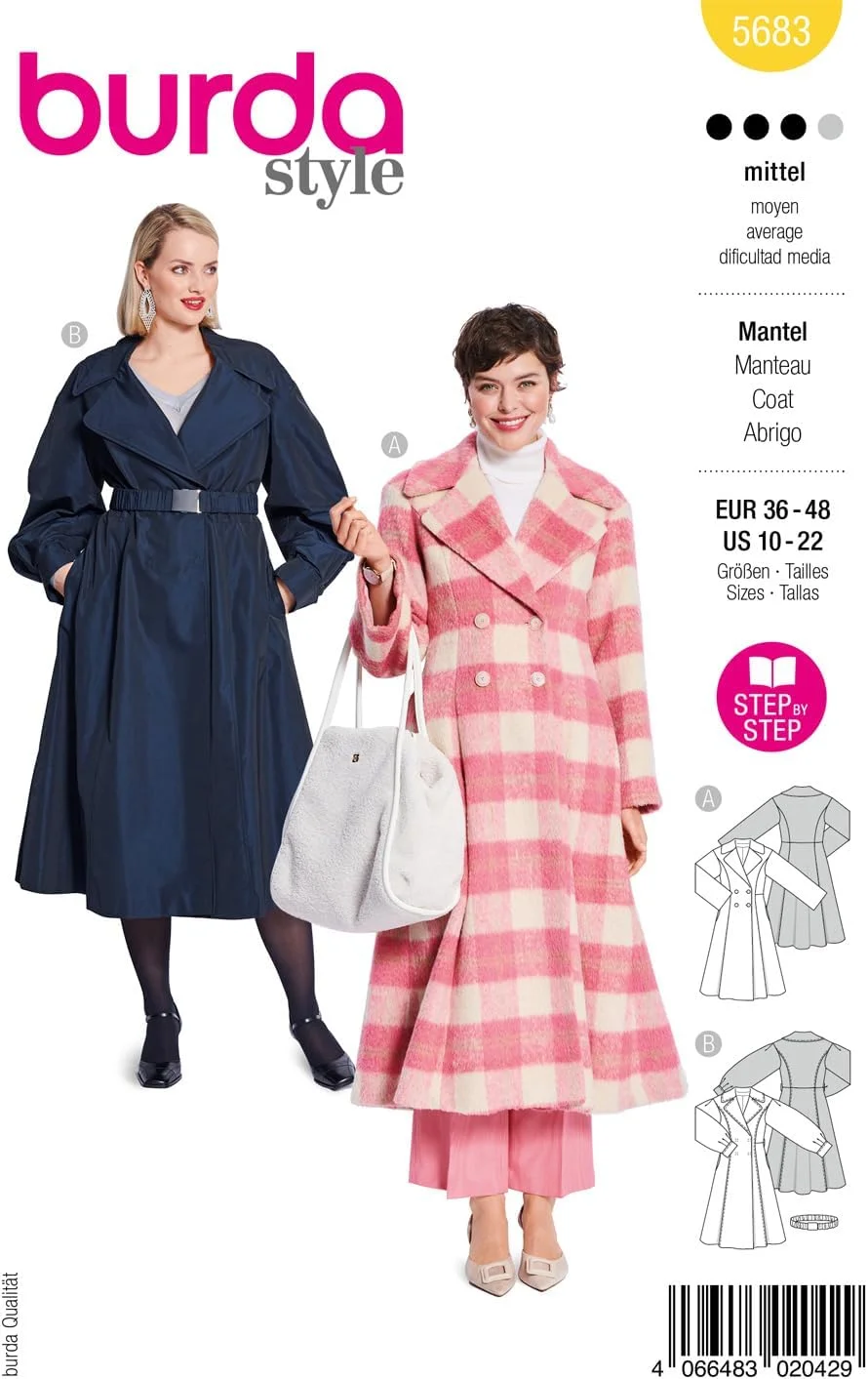 الگوی خیاطی زنانه بوردا استایل مدل 5683، کت های زنانه با یقه XL، سایز 36-48