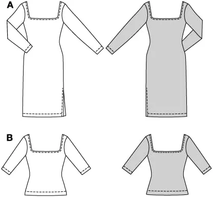 الگوی خیاطی آسان بوردا شماره 5738، لباس جذب زنانه با چاک پهلو و پیراهن با یقه باز، سایزهای 36-38