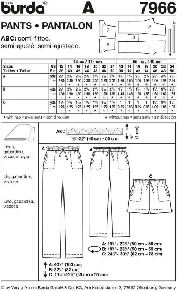 الگوی خیاطی بردا شلوار مدل B7966، سایز 7.5x5 اینچ