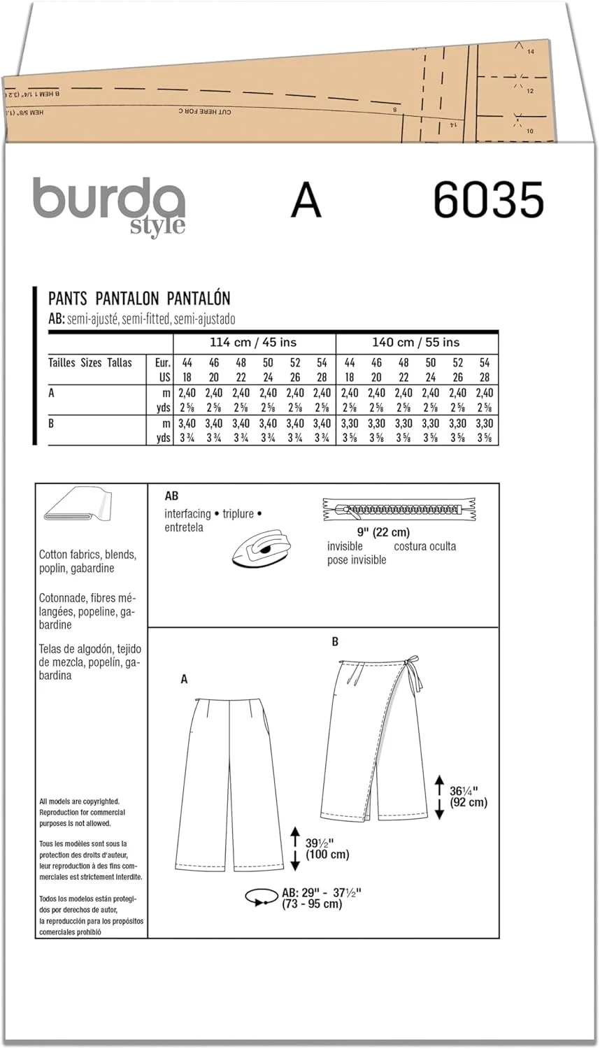 الگوی خیاطی بردا استایل B6035: شلوار و دامن شلواری زنانه