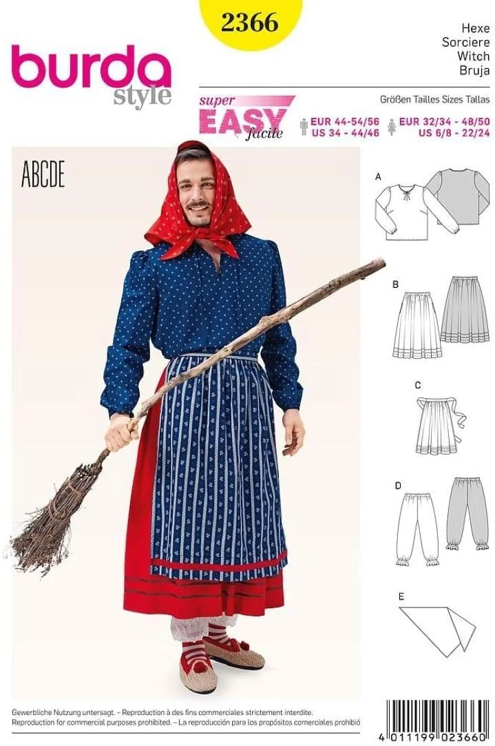 الگوی خیاطی بردا 2366 لباس کارناوال جادوگر (سایز XS - XL مردانه و زنانه) سطح 1 فوق العاده آسان