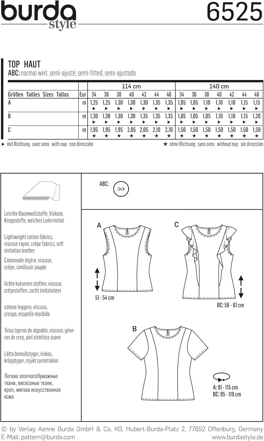 الگوی خیاطی بلوز و تاپ زنانه بردا 6525 با دوخت تقسیم کننده (سایز 36-46)، سطح 2 آسان الگوی خیاطی بلوز و تاپ زنانه بردا 6525 با دوخت تقسیم کننده (سایز 36-46)، سطح 2 آسان