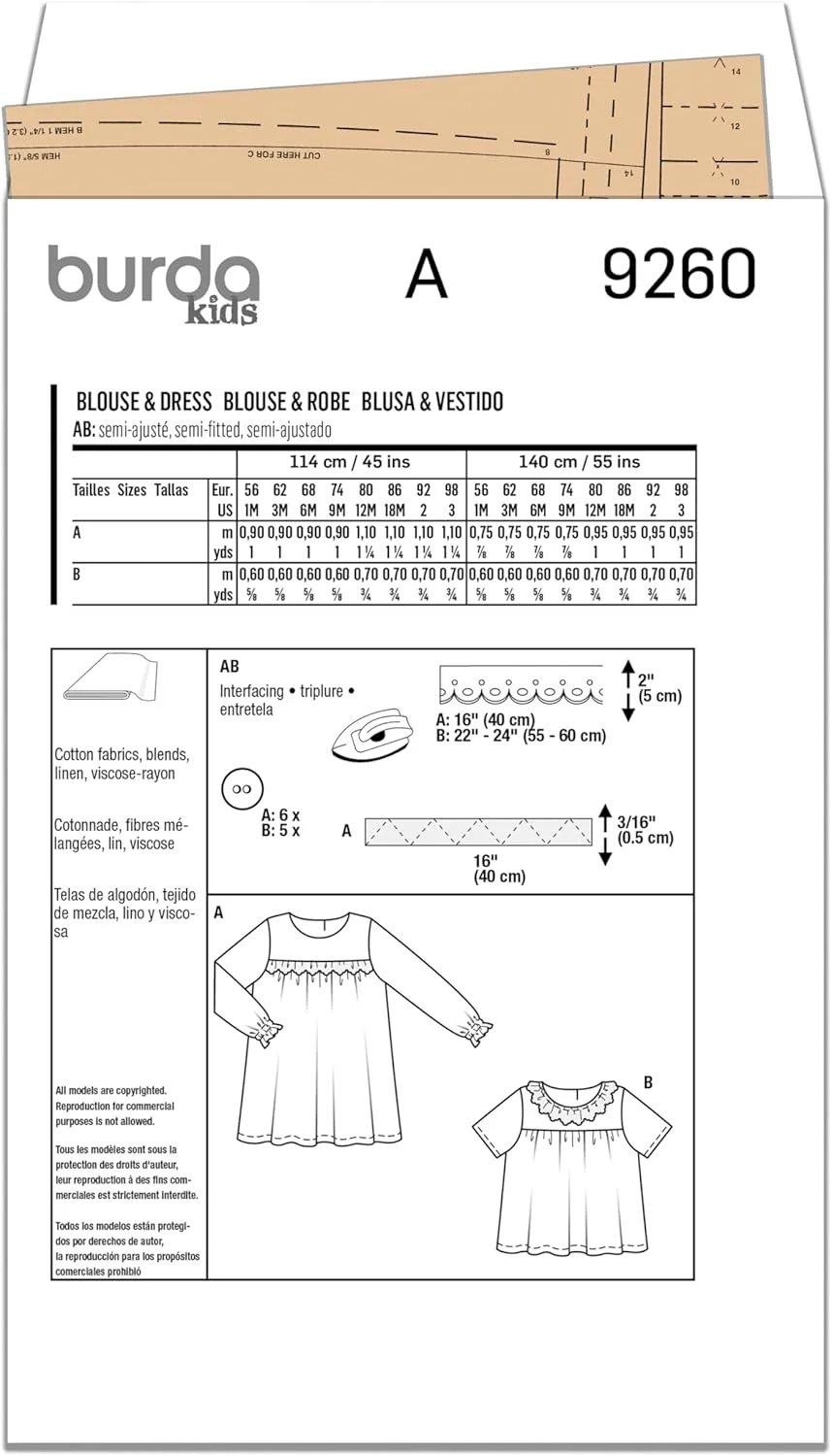الگوی خیاطی Burda Style B9260 لباس و بلوز بچگانه الگوی خیاطی Burda Style B9260 لباس و بلوز بچگانه