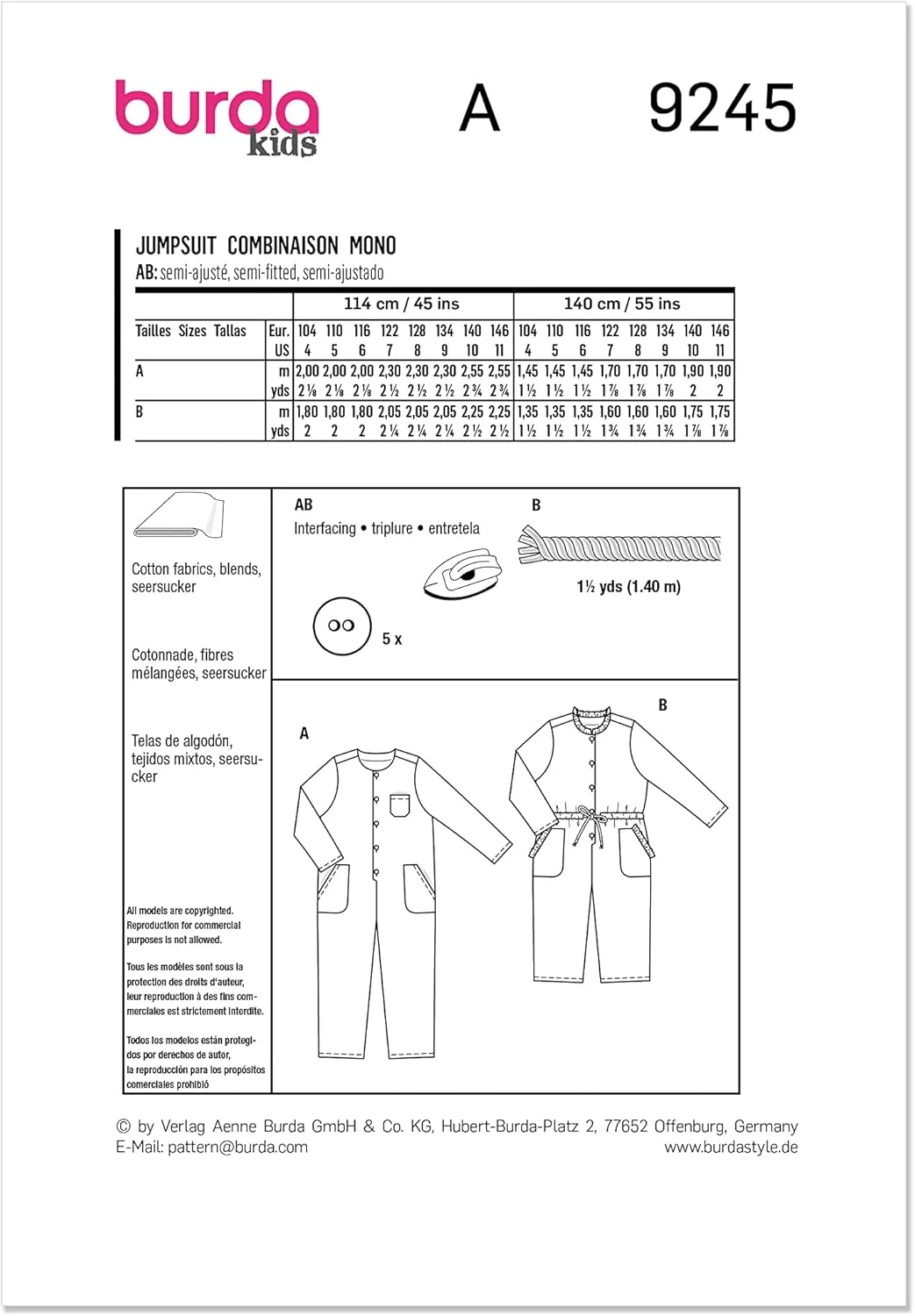 الگوی خیاطی Burda Style B9245 комбинезон بچگانه الگوی خیاطی Burda Style B9245 комбинезон بچگانه